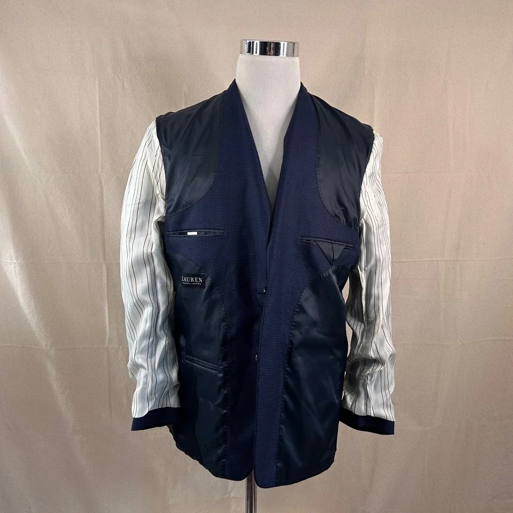 Lauren Ralph Lauren 40R Sport Coat Blue Houndstooth Two Button Lined Vented